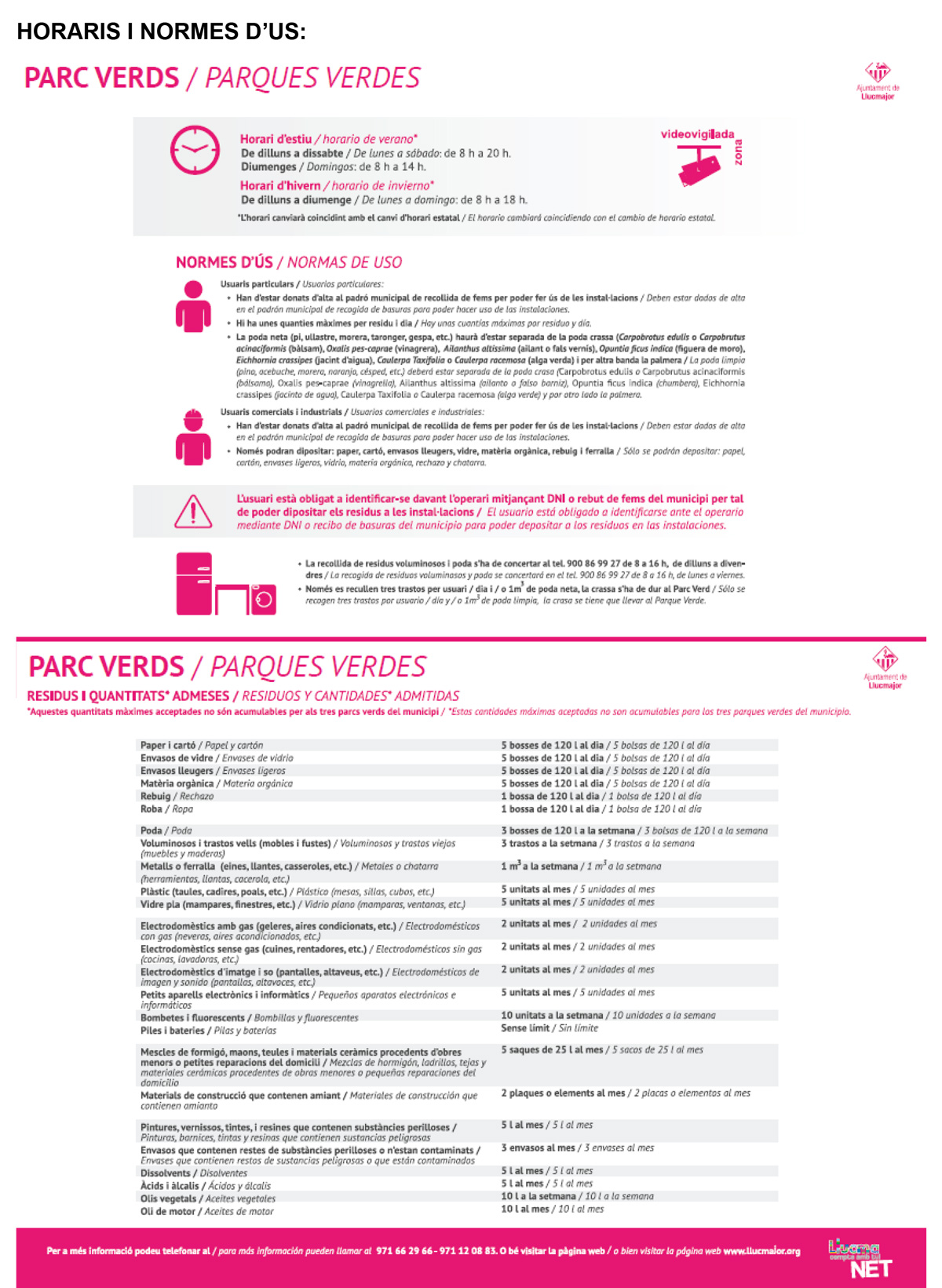 Timetables and Rules for the Use of Green Parks